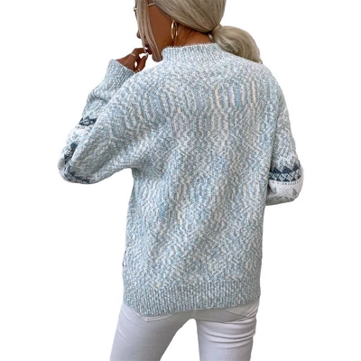 Womens Pullover Sweater Turtleneck Snowflakes Sweater Christmas Sweater Ribbed Knit Long Sleeve Sweater