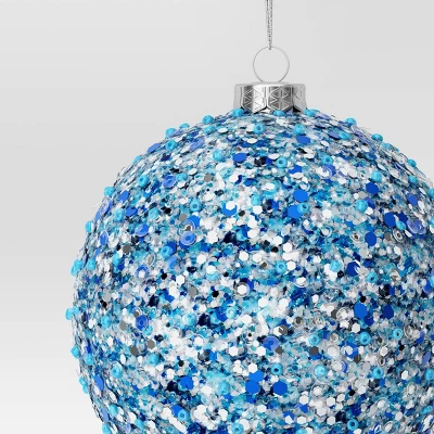 4" Christmas Chunkey Glitter Ball Ornament Dark Blue - Wondershop™ - Image 2