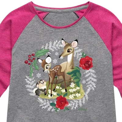 Girls' - Disney - Christmas - Family In The Forest Shirt Tail Raglan Graphic T-shirt