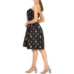 LA LEELA Women's Casual Beach A Line Slit Smocked Mini Dress Tube Top Evening Short Strapless Christmas Tree Dress For Women One Size Ebony Xmas Theme