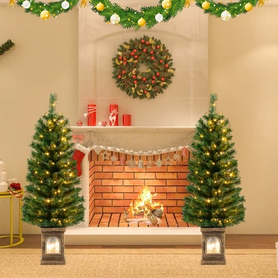 Costway 4 FT Pre-Lit Potted Christmas Tree Artificial Entrance Decor With 3 Lighting Modes - Image 2