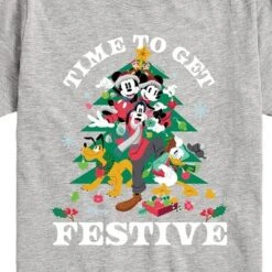 Boys' - Disney - Mickey And Friends Time To Get Festive Christmas Short Sleeve Graphic T-Shirt