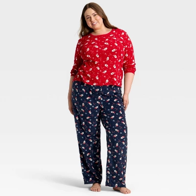 Women's Santa Print Microfleece Holiday Matching Family Pajama Pants - Wondershop™ Navy Blue - Image 2