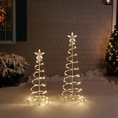 Northlight LED Lighted Spiral Outdoor Christmas Trees - 3' And 4' - Warm White Lights - Set Of 2 - Image 2