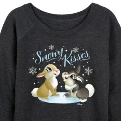 Women's - Disney - Christmas - Snowy Bunny Kisses Lightweight French Terry Wide Neck Long Sleeve Graphic Shirt