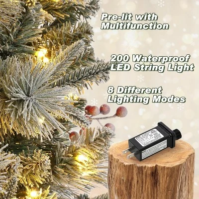 4.5 Ft Artificial Christmas Tree With 200 Warm White Lights And Red Berries Potted Base Holiday Xmas Tree - Image 6