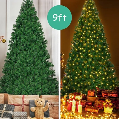 Costway Pre-Lit PVC Christmas Tree 9Ft Hinged 700 LED Lights Green - Image 4