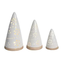 Transpac Ceramic Light Up White Cone Tree With Embossed Design Multicolor Tabletop Sculpture Battery Operated Christmas Decor