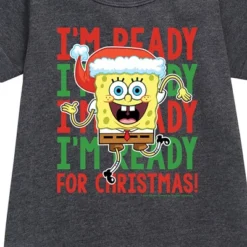 Girls' - SpongeBob SquarePants - I'm Ready For Christmas Graphic Short Sleeve Fleece Dress