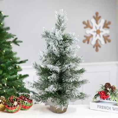 Northlight 1.5 FT Flocked Pine Medium Artificial Christmas Tree In Burlap Base - Unlit
