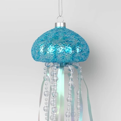 12" Christmas Iridescent Glass Jelly Fish Ornament Light Blue - Wondershop™ - Image 2
