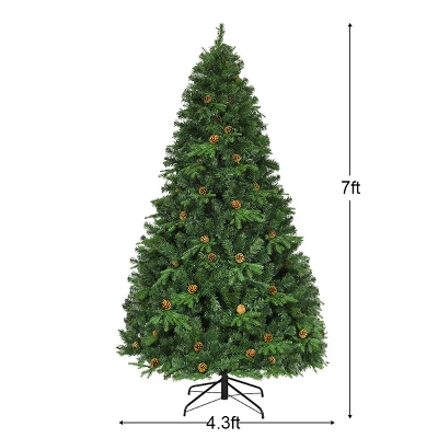 Costway 7Ft/7.5FT/8FT Pre-Lit Christmas Tree Hinged 460/540/600 Lights - Image 3