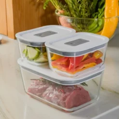OU Glass Food Storage Container Set 4pc (set Of 2) Microwave, Freezer & Dishwasher Safe, Airtight Leak Proof Lid With Microwave Valve, Stackable