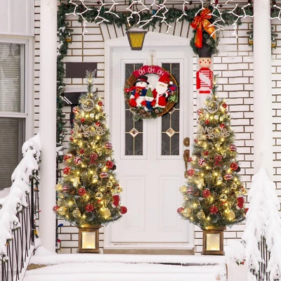 3ft Pre-Lit Flocked Xmas Tree W/ 78 LED Lights, 8 Modes - Mini Artificial Christmas Tree For Home, Office, Party Decor - Image 4