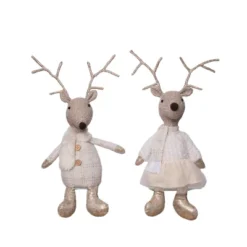 Transpac Plush Elegant Reindeer Sitter Set Of 2 - Festive Christmas Decorative Objects For Holiday Cheer