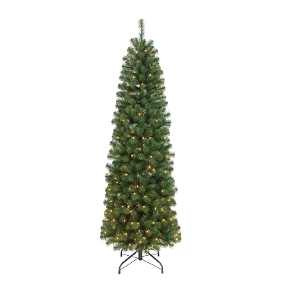 7.5ft Pre-lit Slim Artificial Christmas Tree Newcastle Fir - Puleo: Incandescent Lights, Hypoallergenic - Image 3