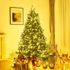 Costway 7Ft/7.5FT/8FT Pre-Lit Christmas Tree Hinged 460/540/600 Lights