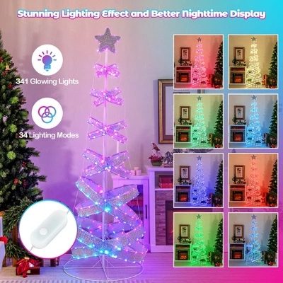 Costway 7 FT Outdoor Spiral Christmas Tree Pre-lit Christmas Tree With 341 LED Lights - Image 6