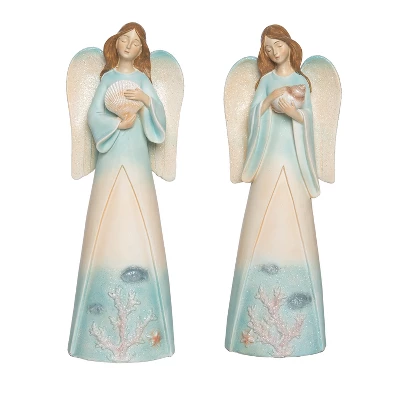 Transpac Large Coastal Angel Decor Set Of 2 Resin Christmas Home Decorations For Festive Holiday Charm