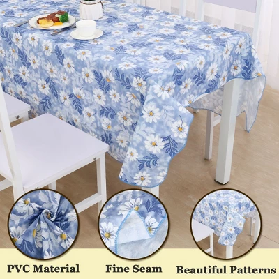 PiccoCasa Vinyl Tablecloth Square Table 53" X 53" Flower Pattern Waterproof - Image 2