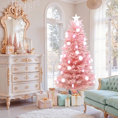 LuxenHome 6Ft Pink Cherry Blossom Christmas Tree With Fiber Optic Lights & Snowman Star Topper - Image 7