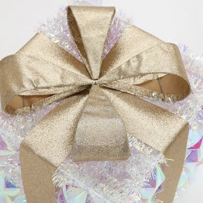 LuxenHome 3-Piece Prism Gift Boxes With Gold Ribbon Holiday Decoration With Lights Multicolored, Gold, White - Image 6