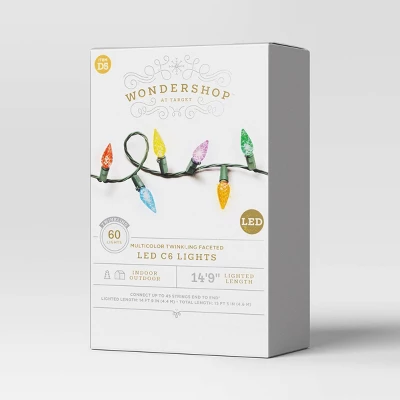 60ct LED Faceted C6 Christmas String Lights Twinkling With Green Wire - Wondershop™ - Image 3