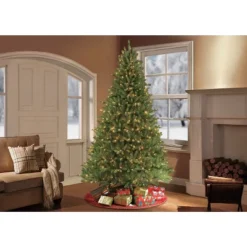 6.5ft Pre-lit Forest Fir Artificial Christmas Tree - Puleo: Incandescent Lights, Easy Setup