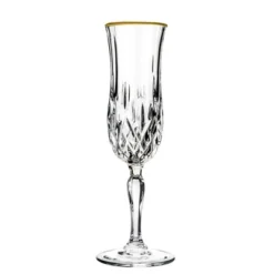 Lorren Home Trends Opera Gold Collection Set Of 6 Crystal Flute Glass With Gold Rim