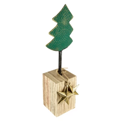 Northlight Metal Tree With Stars And Chunky Wooden Base Christmas Decoration - 16.75" - Green - Image 3