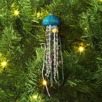 12" Christmas Iridescent Glass Jelly Fish Ornament Light Blue - Wondershop™