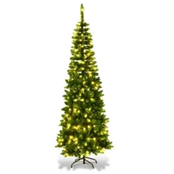 Costway 7.5ft Pre-Lit Hinged Pencil Christmas Tree 350 White Lights