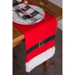 Design Imports Christmas Embellished Table Runner, Red Santa Claus Belt, 14X72"