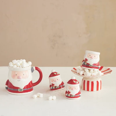 Storied Home 12-Ounce Hand-Painted Ceramic Santa Shaped Mug, Multicolor