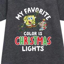 Girls' - SpongeBob SquarePants - My Favorite Color Is Christmas Lights Graphic Short Sleeve Fleece Dress