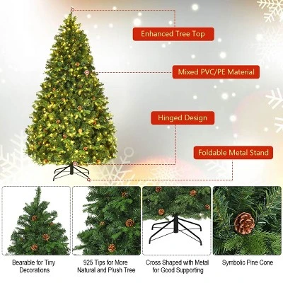 Costway 7Ft/7.5FT/8FT Pre-Lit Christmas Tree Hinged 460/540/600 Lights - Image 7