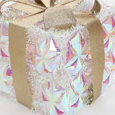 LuxenHome 3-Piece Prism Gift Boxes With Gold Ribbon Holiday Decoration With Lights Multicolored, Gold, White - Image 7
