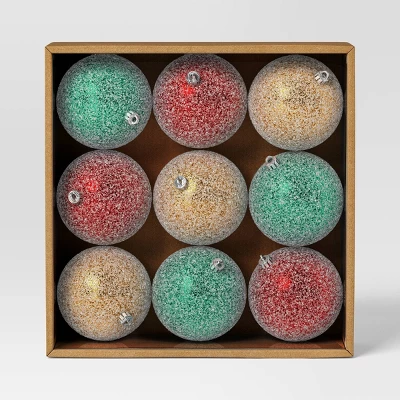 9ct 100mm Christmas Ornament Set Iced Green/Champagne/Red - Wondershop⢠- Image 2