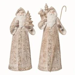Transpac Resin Elegant Santa Figurine Set Of 2 Christmas Home Decorations For Festive Decor And Holiday Cheer