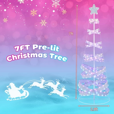 Costway 7 FT Outdoor Spiral Christmas Tree Pre-lit Christmas Tree With 341 LED Lights - Image 2