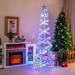 Costway 7 FT Outdoor Spiral Christmas Tree Pre-lit Christmas Tree With 341 LED Lights