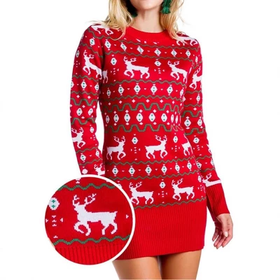 Christmas Jacquard Casual Women's Sweater Dress For Autumn And Winter - Image 2