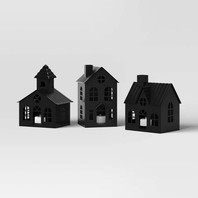 3pc Lit Metal House Decorative Christmas Figurine Set - Wondershop™ Black: Tabletop Indoor Decor, Battery-Powered - Image 2