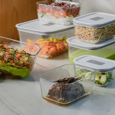 OU Glass Food Storage Container Set 4pc (set Of 2) Microwave, Freezer & Dishwasher Safe, Airtight Leak Proof Lid With Microwave Valve, Stackable - Image 5