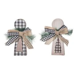 Transpac Rustic Angel Shaped Decor Set Of 2 MDF Christmas Home Decorations Decorative Objects For Holiday Cheer