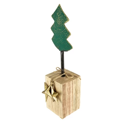 Northlight Metal Tree With Stars And Chunky Wooden Base Christmas Decoration - 16.75" - Green - Image 4