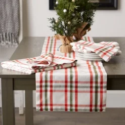 Design Imports Christmas Nutcracker Plaid Table Runner, Red/Green, 14X108"