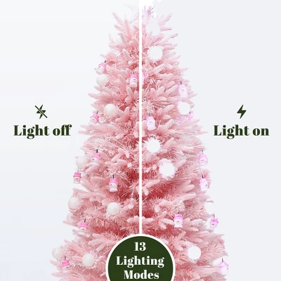 LuxenHome 6Ft Pink Cherry Blossom Christmas Tree With Fiber Optic Lights & Snowman Star Topper - Image 5
