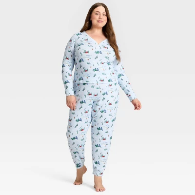 Women's "Tis The Ski-son!" Cozy Knit Long Sleeve Henley Holiday Matching Family Pajama Shirt - Wondershop™ Blue - Image 2