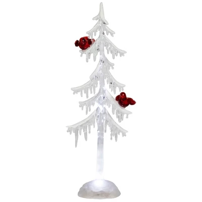 Northlight LED Lighted Acrylic Icicle Tree With Cardinals Christmas Decoration - 14"